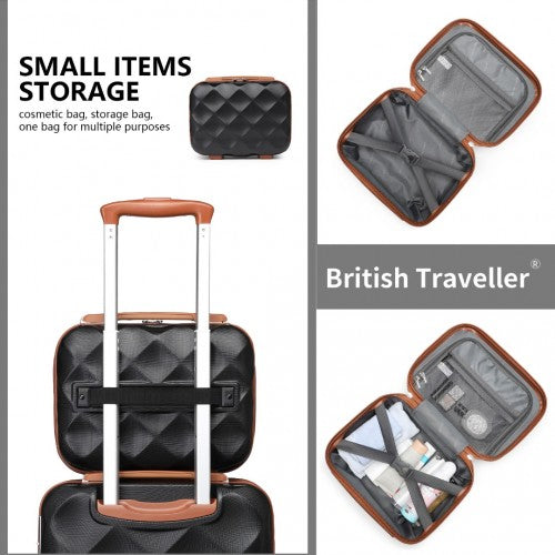 K2395L - British Traveller Ultralight ABS And Polycarbonate Bumpy Diamond 4 Pcs Luggage Set With TSA Lock - Black And Brown