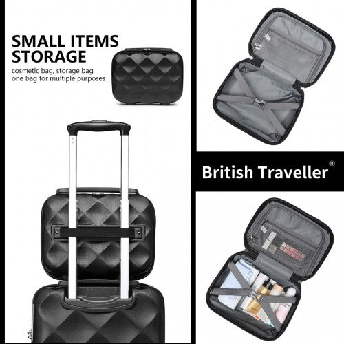 K2395L - British Traveller Ultralight ABS And Polycarbonate Bumpy Diamond 3 Pcs Luggage Set With TSA Lock - Black