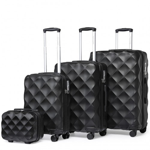 K2395L - British Traveller Ultralight ABS And Polycarbonate Bumpy Diamond 4 Pcs Luggage Set With TSA Lock - Black