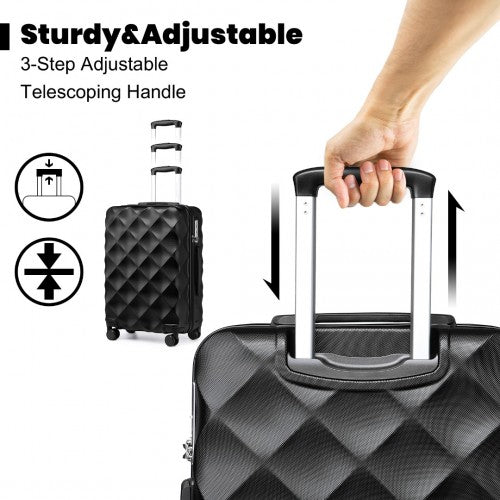 K2395L - British Traveller Ultralight ABS And Polycarbonate Bumpy Diamond 3 Pcs Luggage Set With TSA Lock - Black