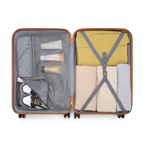 K2395L - British Traveller 20 Inch Ultralight ABS And Polycarbonate Bumpy Diamond Suitcase With TSA Lock - Cream