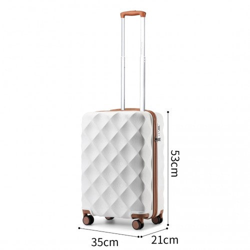 K2395L - British Traveller 20 Inch Ultralight ABS And Polycarbonate Bumpy Diamond Suitcase With TSA Lock - Cream