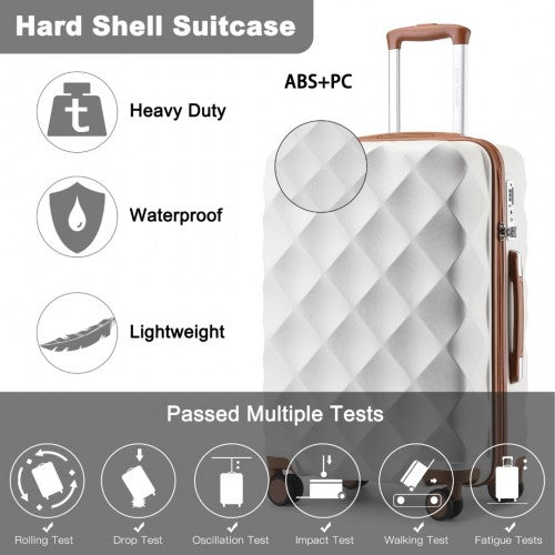 K2395L - British Traveller 24 Inch Ultralight ABS And Polycarbonate Bumpy Diamond Suitcase With TSA Lock - Cream