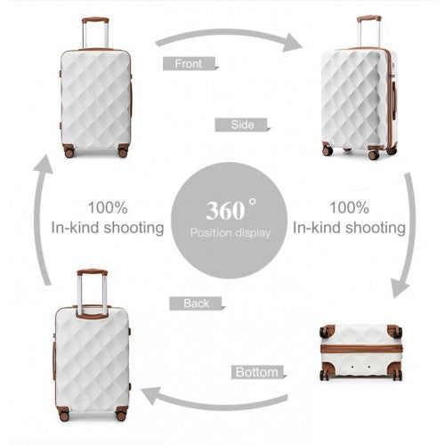 K2395L - British Traveller 24 Inch Ultralight ABS And Polycarbonate Bumpy Diamond Suitcase With TSA Lock - Cream