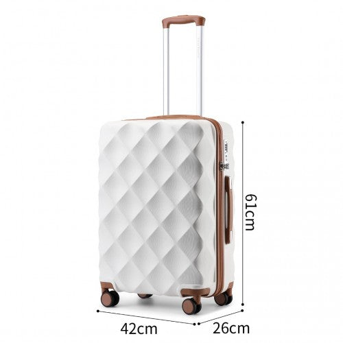 K2395L - British Traveller 24 Inch Ultralight ABS And Polycarbonate Bumpy Diamond Suitcase With TSA Lock - Cream