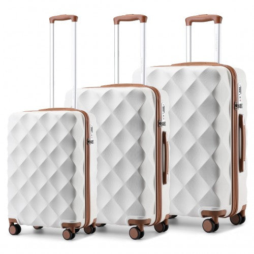 K2395L - British Traveller Ultralight ABS And Polycarbonate Bumpy Diamond 3 Pcs Luggage Set With TSA Lock - Cream