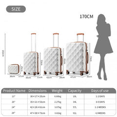 K2395L - British Traveller Ultralight ABS And Polycarbonate Bumpy Diamond 4 Pcs Luggage Set With TSA Lock - Cream