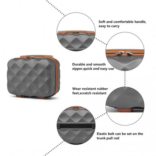 K2395L - British Traveller 13 Inch Ultralight ABS And Polycarbonate Vanity Case - Grey And Brown