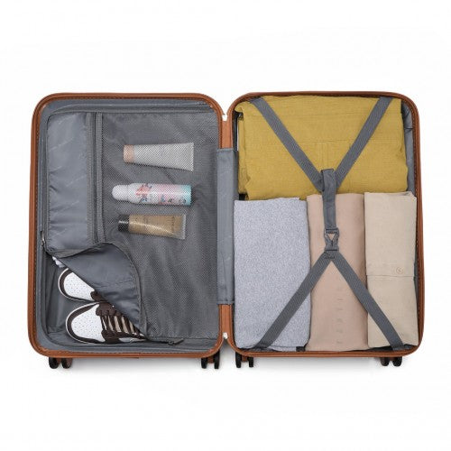 K2395L - British Traveller 20 Inch Ultralight ABS And Polycarbonate Bumpy Diamond Suitcase With TSA Lock - Grey And Brown