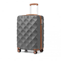 K2395L - British Traveller 20 Inch Ultralight ABS And Polycarbonate Bumpy Diamond Suitcase With TSA Lock - Grey And Brown