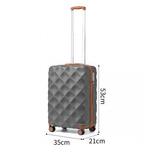 K2395L - British Traveller Ultralight ABS And Polycarbonate Bumpy Diamond 3 Pcs Luggage Set With TSA Lock - Grey And Brown