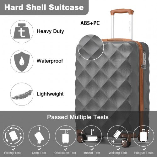 K2395L - British Traveller 20 Inch Ultralight ABS And Polycarbonate Bumpy Diamond Suitcase With TSA Lock - Grey And Brown