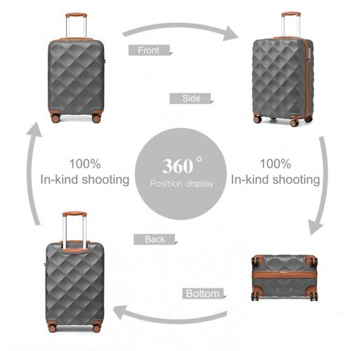 K2395L - British Traveller 20 Inch Ultralight ABS And Polycarbonate Bumpy Diamond Suitcase With TSA Lock - Grey And Brown