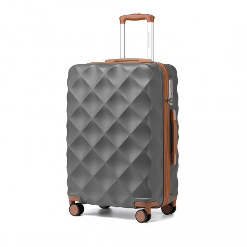 K2395L - British Traveller 24 Inch Ultralight ABS And Polycarbonate Bumpy Diamond Suitcase With TSA Lock - Grey And Brown