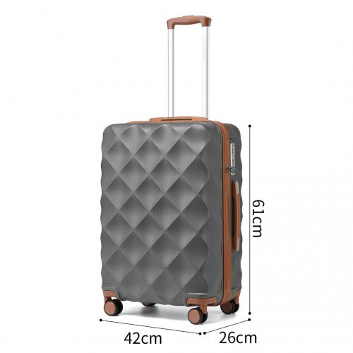 K2395L - British Traveller Ultralight ABS And Polycarbonate Bumpy Diamond 3 Pcs Luggage Set With TSA Lock - Grey And Brown