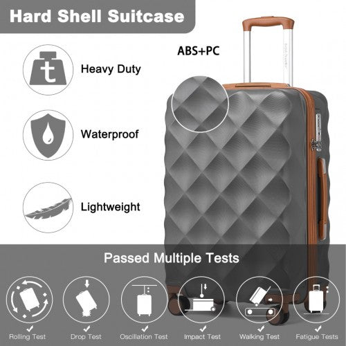 K2395L - British Traveller 24 Inch Ultralight ABS And Polycarbonate Bumpy Diamond Suitcase With TSA Lock - Grey And Brown