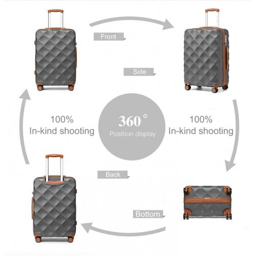 K2395L - British Traveller 24 Inch Ultralight ABS And Polycarbonate Bumpy Diamond Suitcase With TSA Lock - Grey And Brown