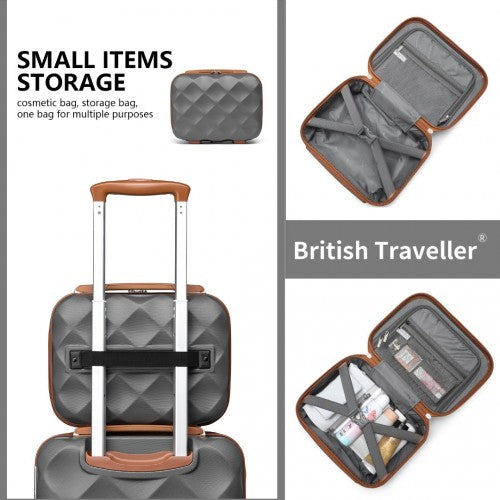 K2395L - British Traveller Ultralight ABS And Polycarbonate Bumpy Diamond 4 Pcs Luggage Set With TSA Lock - Grey And Brown