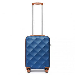 K2395L - British Traveller 20 Inch Ultralight ABS And Polycarbonate Bumpy Diamond Suitcase With TSA Lock - Navy And Brown