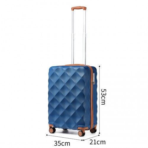 K2395L - British Traveller 20 Inch Ultralight ABS And Polycarbonate Bumpy Diamond Suitcase With TSA Lock - Navy And Brown