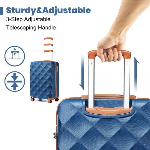 K2395L - British Traveller 20 Inch Ultralight ABS And Polycarbonate Bumpy Diamond Suitcase With TSA Lock - Navy And Brown