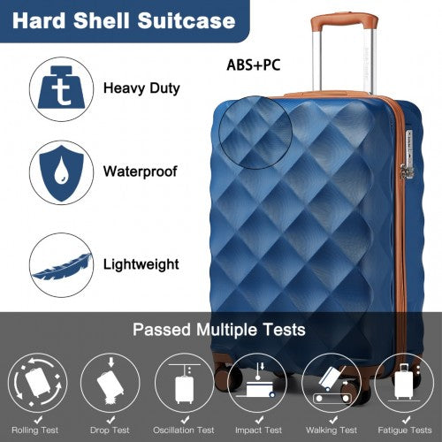 K2395L - British Traveller 20 Inch Ultralight ABS And Polycarbonate Bumpy Diamond Suitcase With TSA Lock - Navy And Brown