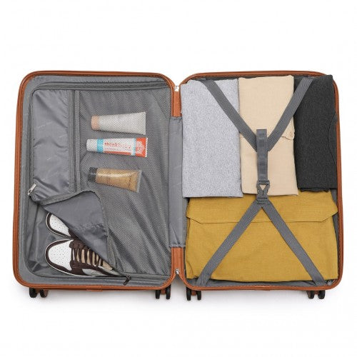 K2395L - British Traveller 24 Inch Ultralight ABS And Polycarbonate Bumpy Diamond Suitcase With TSA Lock - Navy And Brown