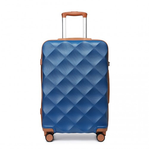 K2395L - British Traveller 24 Inch Ultralight ABS And Polycarbonate Bumpy Diamond Suitcase With TSA Lock - Navy And Brown