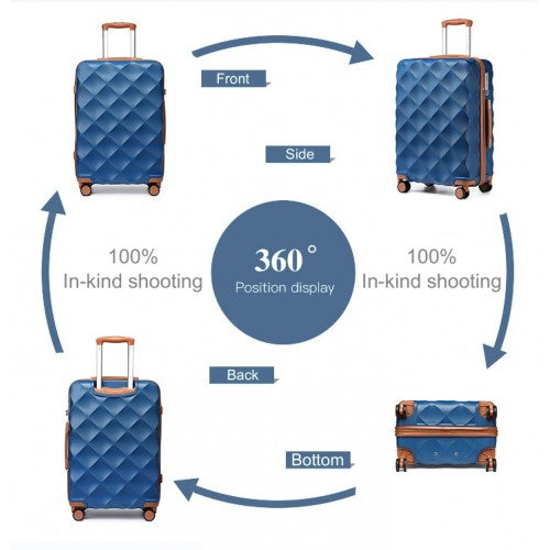 K2395L - British Traveller 24 Inch Ultralight ABS And Polycarbonate Bumpy Diamond Suitcase With TSA Lock - Navy And Brown