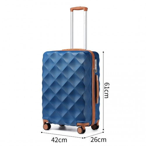 K2395L - British Traveller 24 Inch Ultralight ABS And Polycarbonate Bumpy Diamond Suitcase With TSA Lock - Navy And Brown