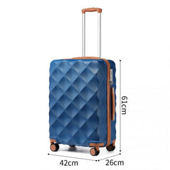 K2395L - British Traveller Ultralight ABS And Polycarbonate Bumpy Diamond 3 Pcs Luggage Set With TSA Lock - Navy And Brown