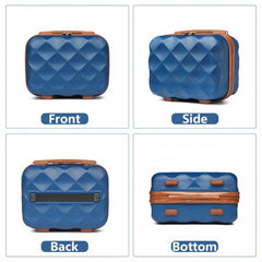 K2395L - British Traveller Ultralight ABS And Polycarbonate Bumpy Diamond 4 Pcs Luggage Set With TSA Lock - Navy And Brown