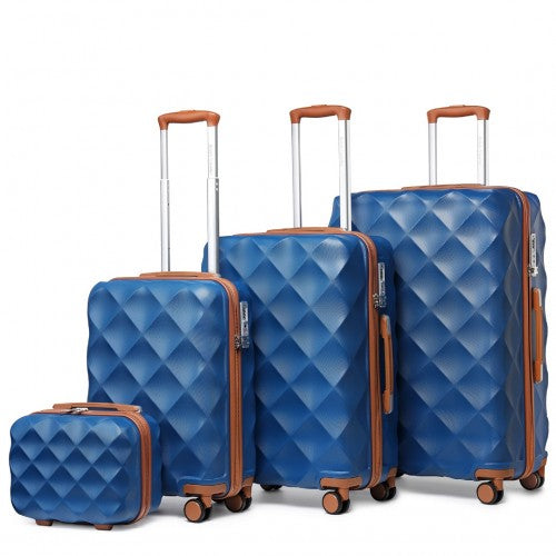 K2395L - British Traveller Ultralight ABS And Polycarbonate Bumpy Diamond 4 Pcs Luggage Set With TSA Lock - Navy And Brown