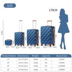 K2395L - British Traveller Ultralight ABS And Polycarbonate Bumpy Diamond 4 Pcs Luggage Set With TSA Lock - Navy And Brown