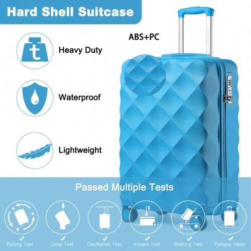 K2395L - British Traveller 20 Inch Ultralight ABS And Polycarbonate Bumpy Diamond Suitcase With TSA Lock - Blue