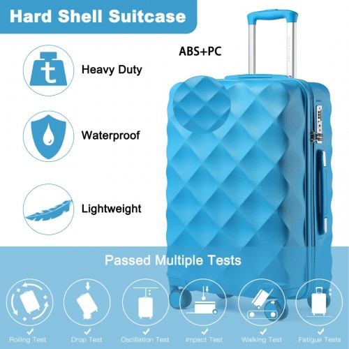 K2395L - British Traveller 28 Inch Ultralight ABS And Polycarbonate Bumpy Diamond Suitcase With TSA Lock - Blue