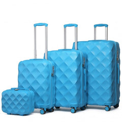 K2395L - British Traveller Ultralight ABS And Polycarbonate Bumpy Diamond 4 Pcs Luggage Set With TSA Lock - Blue