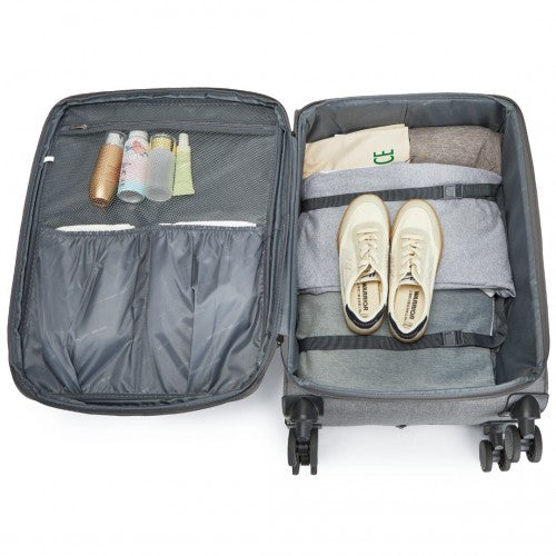 K2397L - British Traveller 3-Piece Lightweight Soft Shell Luggage Set with TSA Locks - Grey