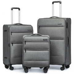 K2397L - British Traveller 3-Piece Lightweight Soft Shell Luggage Set with TSA Locks - Grey