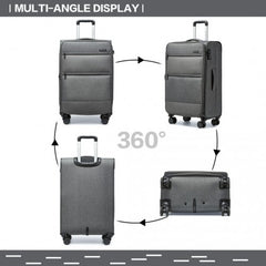 K2397L - British Traveller 3-Piece Lightweight Soft Shell Luggage Set with TSA Locks - Grey