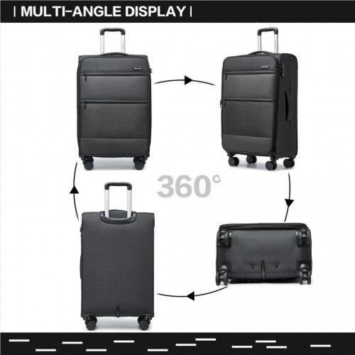 K2397L - British Traveller 3-Piece Lightweight Soft Shell Luggage Set with TSA Locks - Black