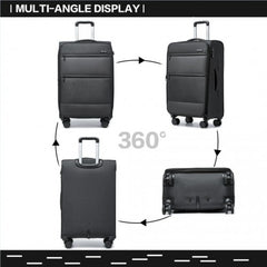 K2397L - British Traveller 3-Piece Lightweight Soft Shell Luggage Set with TSA Locks - Black