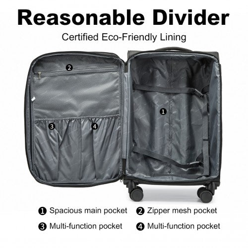 K2397L - British Traveller 3-Piece Lightweight Soft Shell Luggage Set with TSA Locks - Black