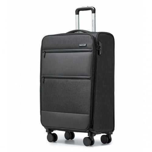 K2397L - British Traveller 20 Inch Lightweight Cabin Carry-On Suitcase with Soft Shell and Laptop Compartment - Black