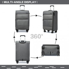 K2397L - British Traveller 20 Inch Lightweight Cabin Carry-On Suitcase with Soft Shell and Laptop Compartment - Grey