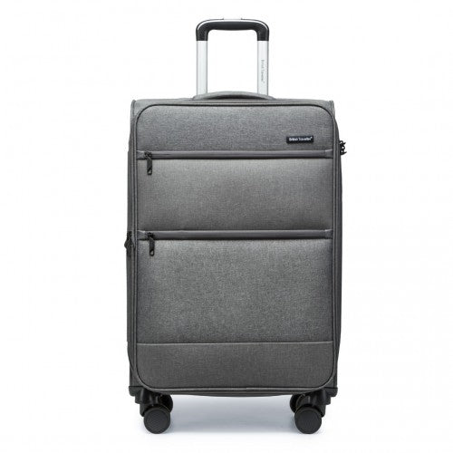 K2397L - British Traveller 24 Inch Lightweight Soft Shell Expandable Suitcase With TSA Lock - Grey