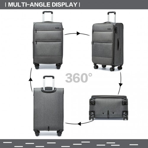 K2397L - British Traveller 24 Inch Lightweight Soft Shell Expandable Suitcase With TSA Lock - Grey