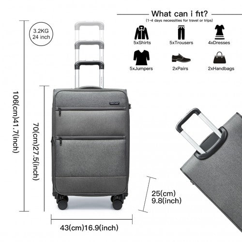 K2397L - British Traveller 24 Inch Lightweight Soft Shell Expandable Suitcase With TSA Lock - Grey