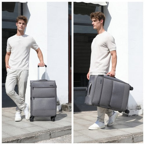 K2397L - British Traveller 24 Inch Lightweight Soft Shell Expandable Suitcase With TSA Lock - Grey