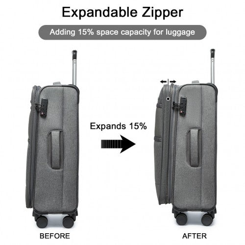 K2397L - British Traveller 3-Piece Lightweight Soft Shell Luggage Set with TSA Locks - Grey